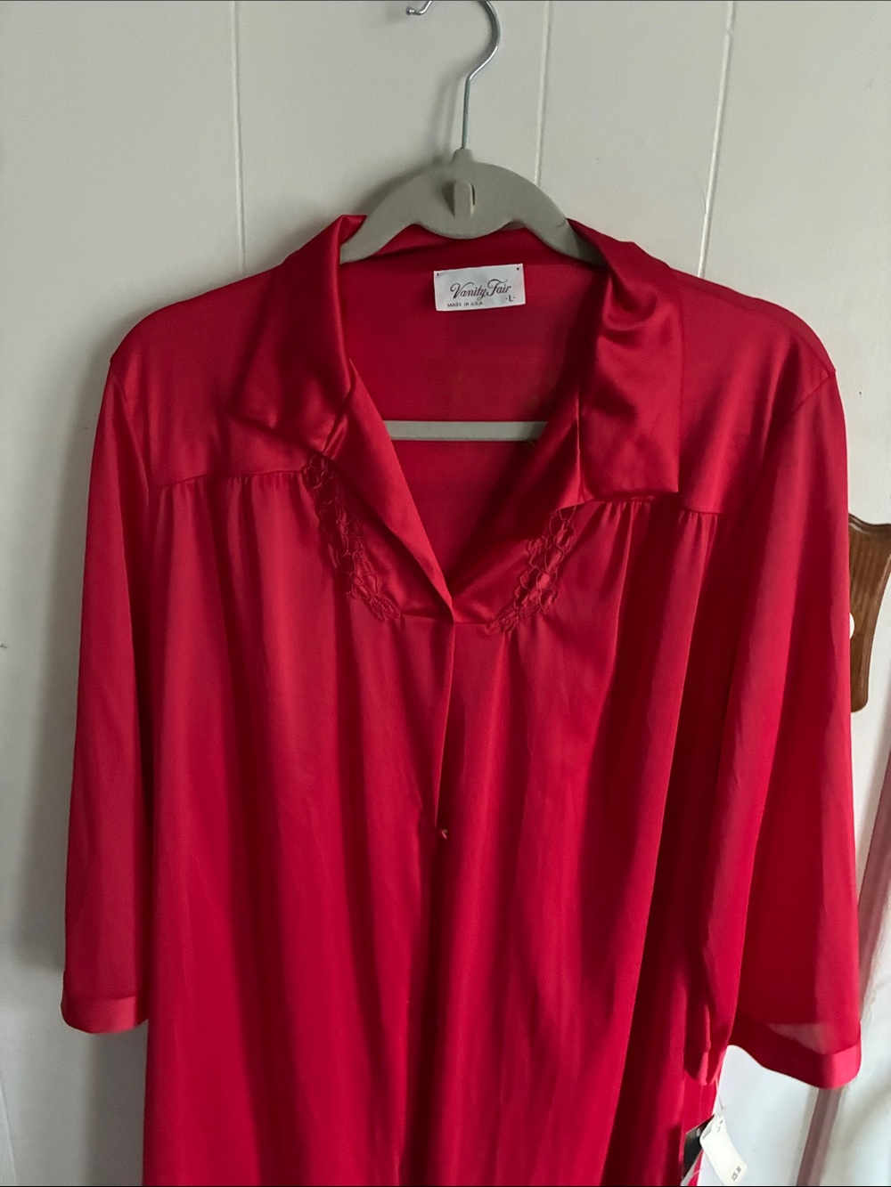 Vanity Fair Bright Red Satin Robe with V-Neck